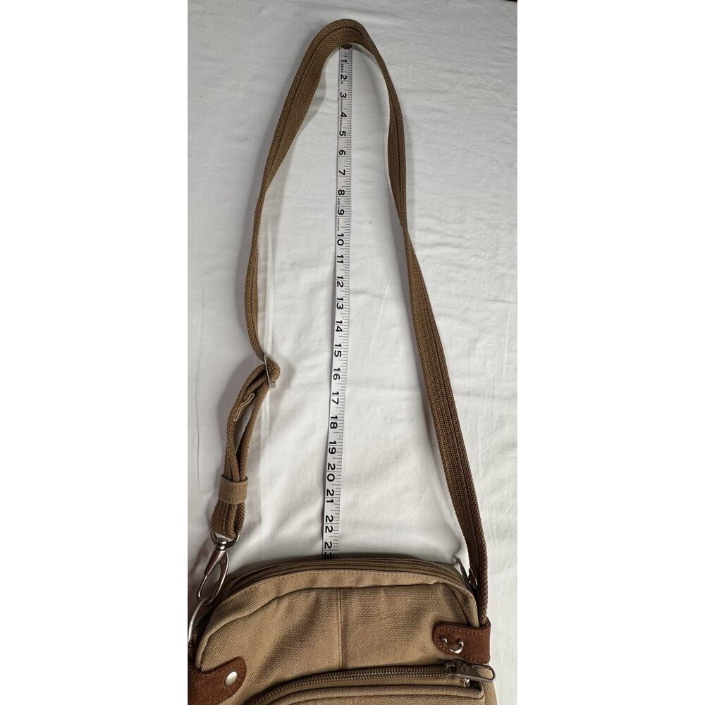 TRAVELON Brown Canvas & Tan Suede Crossbody Shoulder Bag Pockets - Picture 3 of 12